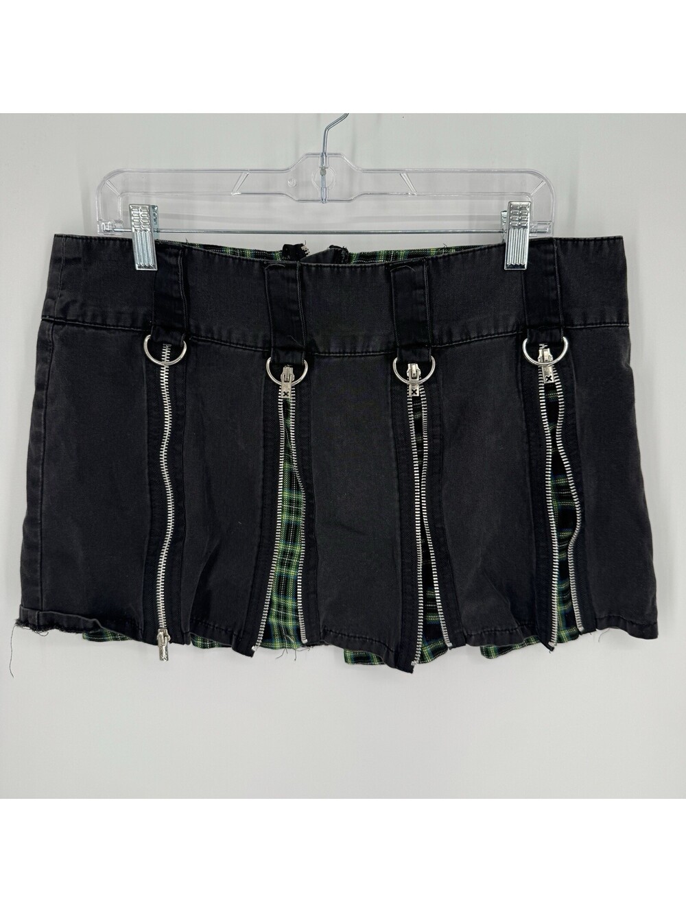 Vintage Tripp NYC skirt XL black green plaid mini micro goth 90s zipper y2k emo